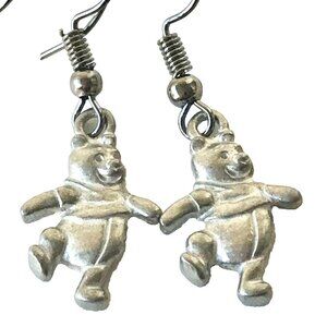 Vintage Disney Winnie The Pooh Earrings Disneyana Silver Tone Charms